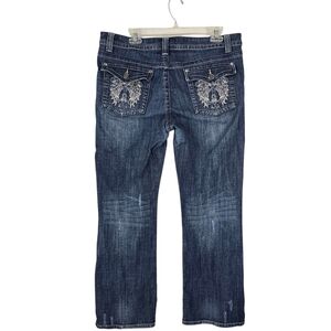 Harley Davidson Midrise Bootcut Distressed Denim Jeans Embroidered Pockets 14